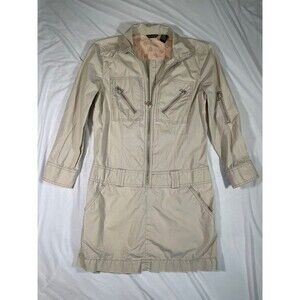 American Eagle Dress Size 4 ￼Khaki Long Sleeve Collared With Zippered Pockets